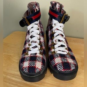 Silent d red plaid platform shoe boots (6)